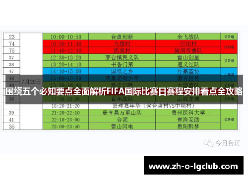 围绕五个必知要点全面解析FIFA国际比赛日赛程安排看点全攻略 围绕五个必知要点全面解析FIFA国际比赛日赛程安排看点全攻略